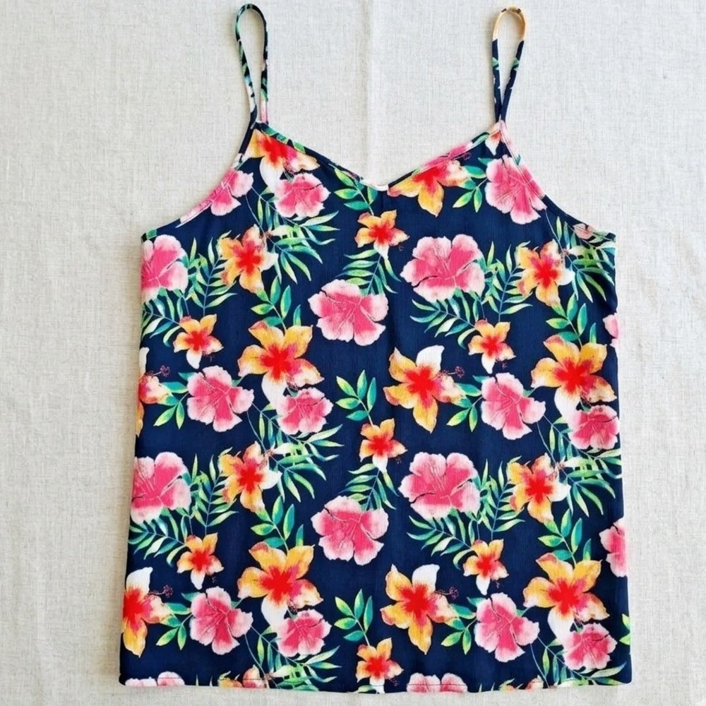 Womens Tropical Floral Cami Tank 3XL‎ Blue Hawaiian Spaghetti Strap Summer